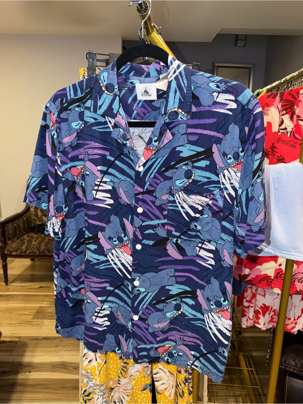 Disney Adult Disneybound Stitch Navy & Purple Hawaiian Short Sleeve Shirt